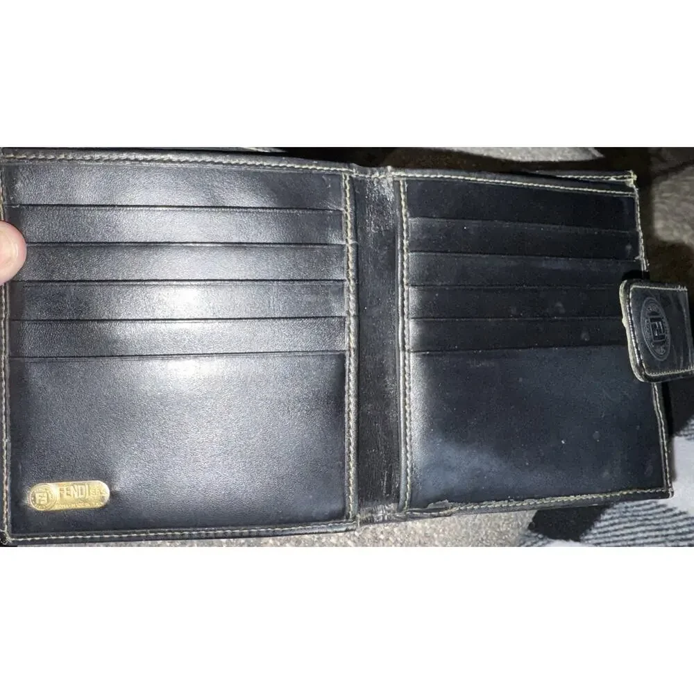 Vintage FENDI Pequin Striped Wallet Black Leather Bi-fold 1980s SAS Authentic